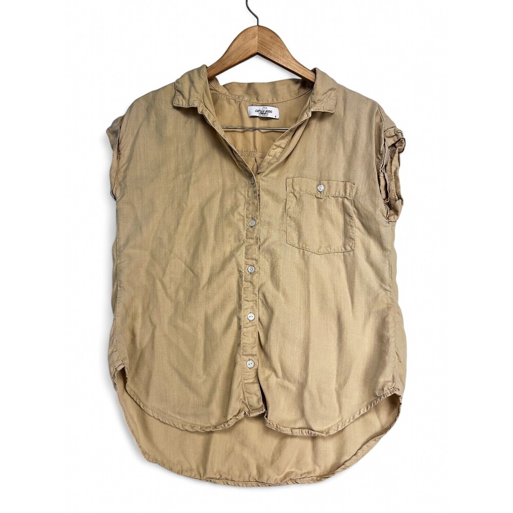 Carly Jean Tan Lightweight‎ Button-Down Shirt S